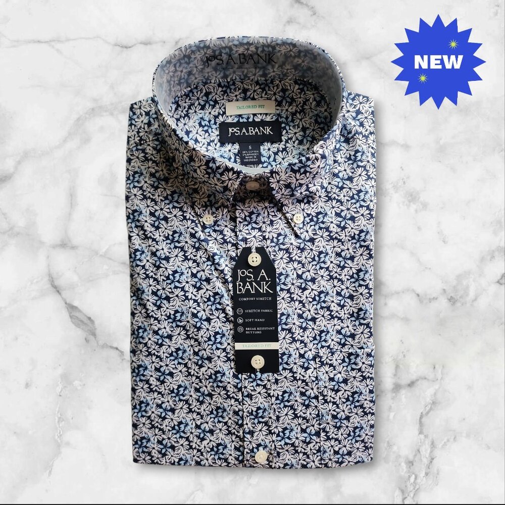 Small Casual Blue Floral Shirt Jos A Bank S New Mens Size Long Sleeve Tailored